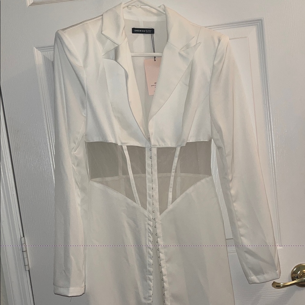 SHEIN White Blazer with Sheer Accents